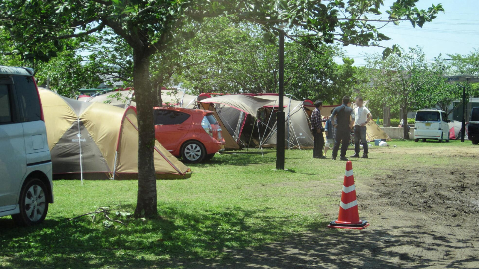 公園に設営した避難生活用のテント
