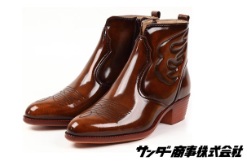 本革 ウエスタンブーツ ショート メンズ レディース ポインテッド サイドジップ 3E 撥水＜サンダー商事株式会社＞